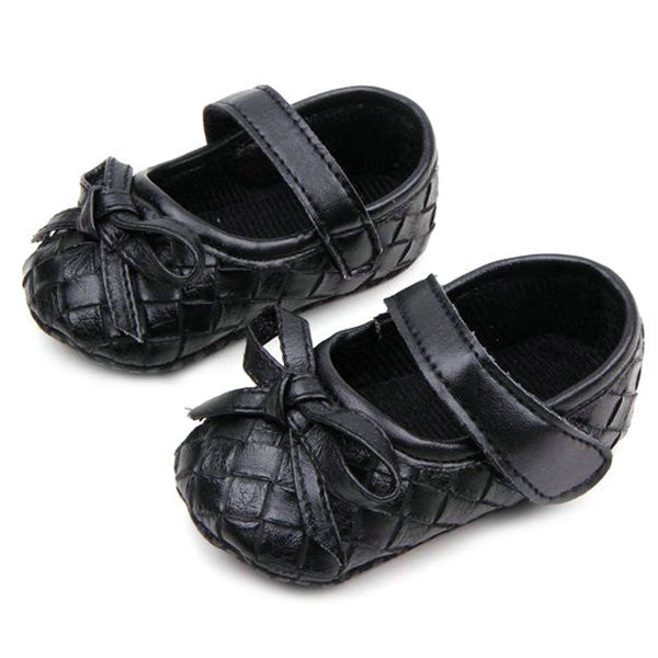 0-12Months PU Leather Bowknot Lattice Baby Girls Shoes Soft Sole Anti Slip Toddler First Walker Shoes SM6
