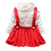 1-5Y Kids Girls Suspender Cotton Dress Long Sleeve Lace Floral Tops Baby Party Dresses PY SM6