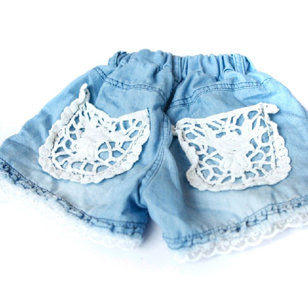 1-6Years Kids Children Girls Shorts Jeans Lace Pocket Demin Jeans SM6
