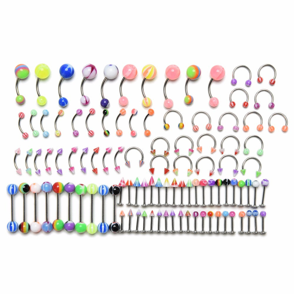 100Pcs Women Body Jewelry Eyebrow Navel Belly Lip Tongue Nose Piercing Bar Ring Jewelry SM6