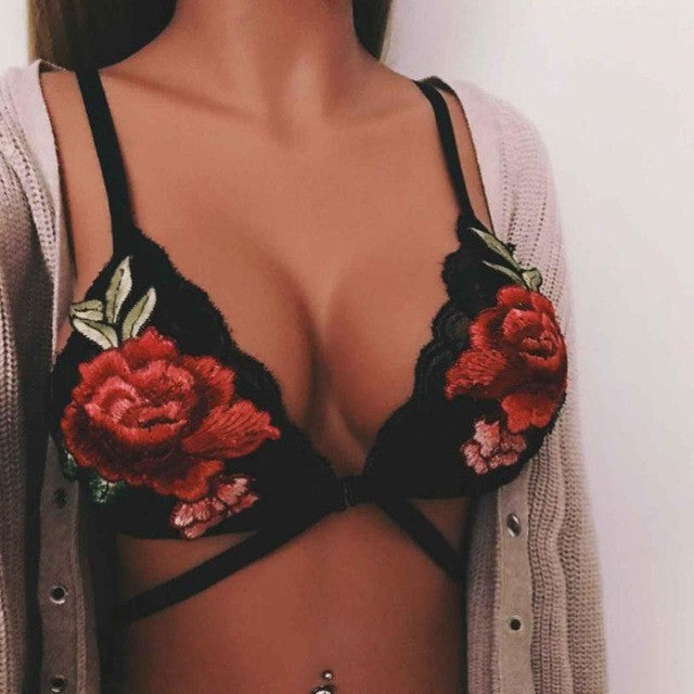 Sexy Women Adjustable Strappy Lace Crochet Embroidery Flower Bandage Bustier sexy Crop Top Women Camisole #424 SM6