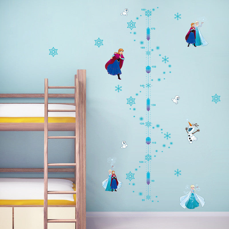& 3D Cartoon Snow Queen Snowflake Height Measure Growth Chart Wall Stickers Kids Room Nursery Girls Room Home Decor Vinyl Poster SM6