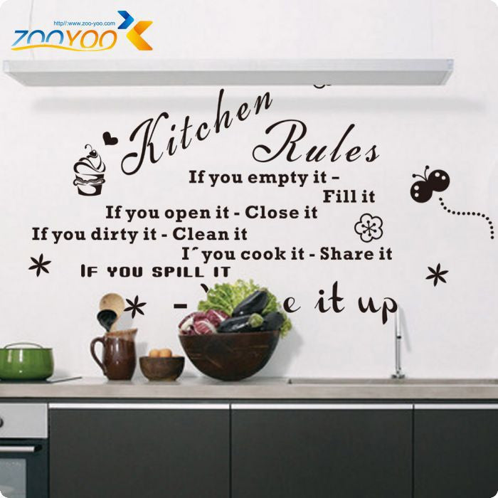 'Kitchen Rules' Kitchen Quote Black Vinyl Wall Decals Original Design  Wall Stickers Home Decor ZooYoo8159 SM6