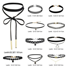 10Pcs Black Gothic Punk Velvet Tattoo Lace Choker Necklace Long Pendant Jewelry Women Collar Chocker SM6