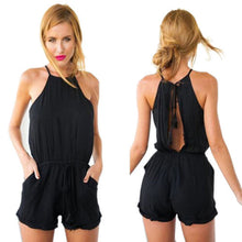 Pocket Playsuit Rompers Women Jumpsuits with Sexy Back Hollow Out Design Sleeveless Halter Keyhole Jumpsuit for Women SM6
