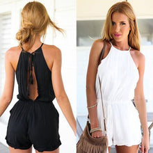 Pocket Playsuit Rompers Women Jumpsuits with Sexy Back Hollow Out Design Sleeveless Halter Keyhole Jumpsuit for Women SM6