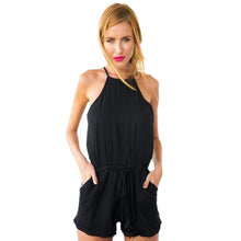 Pocket Playsuit Rompers Women Jumpsuits with Sexy Back Hollow Out Design Sleeveless Halter Keyhole Jumpsuit for Women SM6