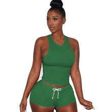 Style Women Sleeveless 1PC Crop Top + Shorts Fitness 2 Piece Set Casual Workout Casual Outfit Two Piece Set For Women #63 SM6