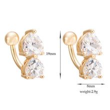 Two Hearts Button Navel Ring Reverse Crystal Zircon Bar Belly Ring Gold Body Piercing Women Sexy Navel Barbell SM6