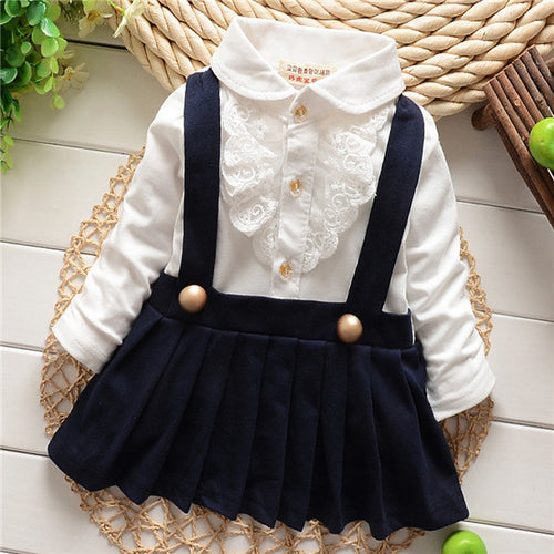 1-5Y Kids Girls Suspender Cotton Dress Long Sleeve Lace Floral Tops Baby Party Dresses PY SM6