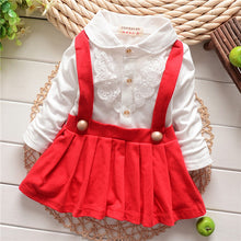 1-5Y Kids Girls Suspender Cotton Dress Long Sleeve Lace Floral Tops Baby Party Dresses PY SM6