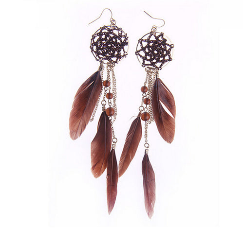 Bohemia Feather Beads Long Design Dream Catcher Earrings for Women Jewelry SM6