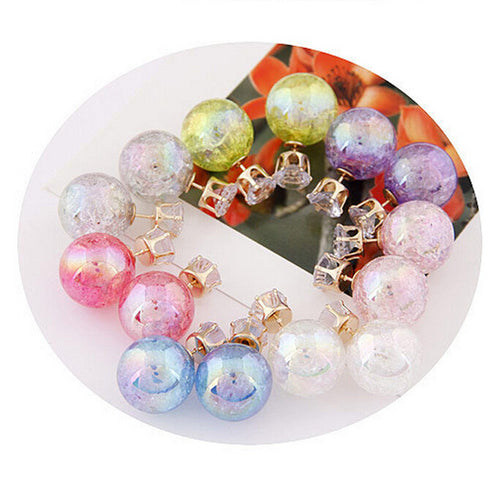 Cute C y Color 2 Side Round Pearl Earings Resin Crystal Ball Ear Studs Big Glass Ball Earring Girl Gift SM6