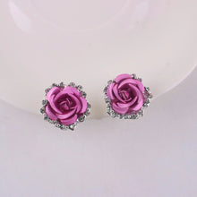 Elegant Charm Women Gold Plated 3 Colors Austrian Crystal Rose Pierced Stud Earrings For Gifts SM6