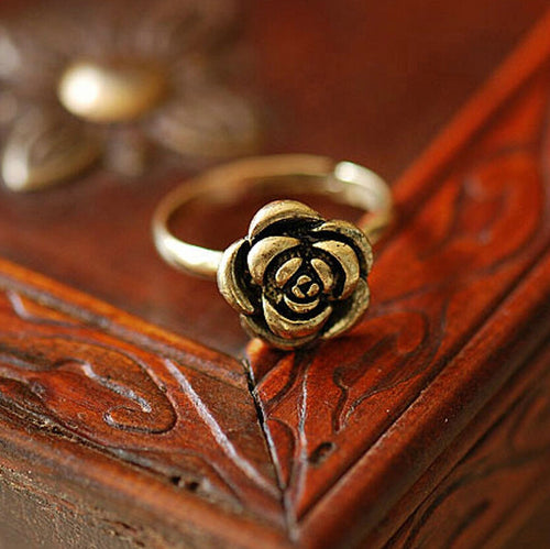 Adjustable Size  Gift Rose Bronze Sweet Elegant Style Beautiful Ancient Personality Flower Rings SM6