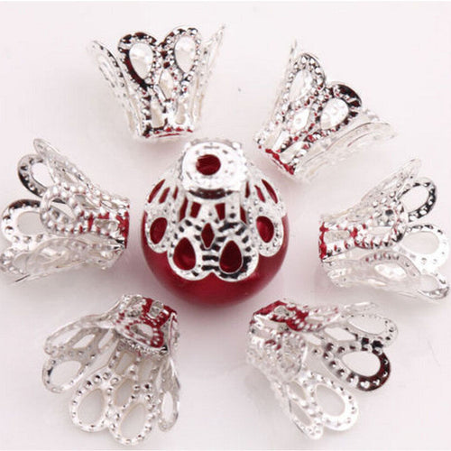 100 Pcs Silver Plated Flower Bead Caps Findings Filigree Flower Cup Shape 7mm Silver Bead Caps For Diy Jewelry Making SM6