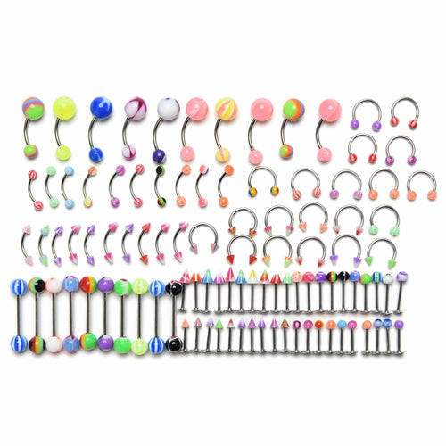 100Pcs Women Body Jewelry Eyebrow Navel Belly Lip Tongue Nose Piercing Bar Ring Jewelry SM6