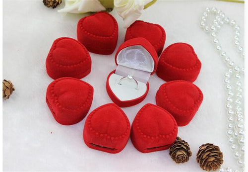 10Pcs Romantic Elegant Simplicity Durable Lid Open Red Heart Shape Ring Boxes Velvet   Flock Gift Boxes Jewelry Supplies SM6
