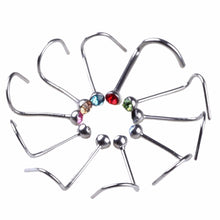 10Pcs Mix Colors Rhinestone Hook Bone Bar Pin Piercing Jewelry Nose Studs Rings SM6