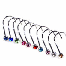 10Pcs Mix Colors Rhinestone Hook Bone Bar Pin Piercing Jewelry Nose Studs Rings SM6