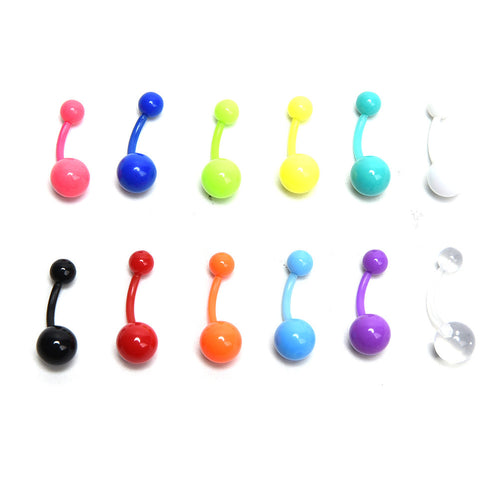 12Pcs Flexible Navel Bar Barbell Rings Mixed Belly Button Piercing Body Jewelry SM6