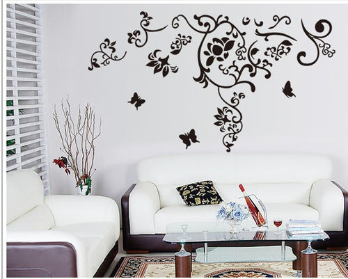 145*92CM Classical black flower vine home decoration wall decal ZY9106 decorative adesivo de parede removable pvc wall sticker SM6