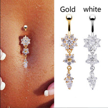 18K Gold Plated Dangle Flower AAA Crystal CZ Navel Bell Button Rings Sexy Body Piercing Navel Body Jewelry SM6
