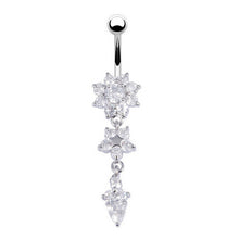 18K Gold Plated Dangle Flower AAA Crystal CZ Navel Bell Button Rings Sexy Body Piercing Navel Body Jewelry SM6