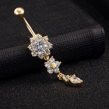 18K Gold Plated Dangle Flower AAA Crystal CZ Navel Bell Button Rings Sexy Body Piercing Navel Body Jewelry SM6
