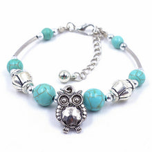 Charm Bangle Jewelry Birthday Gift Women Vintage Charm Jewelry Silver Plated Owl Turquoise Bracelets SM6