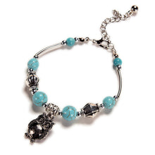 Charm Bangle Jewelry Birthday Gift Women Vintage Charm Jewelry Silver Plated Owl Turquoise Bracelets SM6