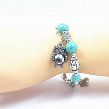 Charm Bangle Jewelry Birthday Gift Women Vintage Charm Jewelry Silver Plated Owl Turquoise Bracelets SM6