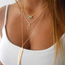 Simple turquoise Necklaces Leaf Long Pendant Necklaces 3 Layer Chain SM6