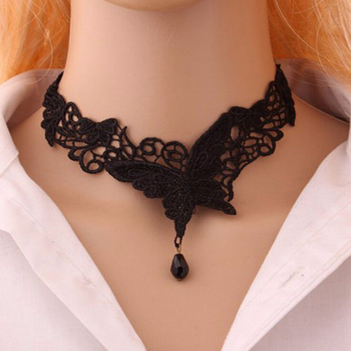 Black Lace   Beads Short Choker Victorian Steampunk Style Gothic Collar Lace Necklace For Wedding Party SM6