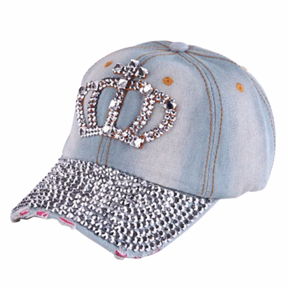 Women Hip Hop Caps Casual Rhinestone Stud Bling Crown Baseball Cap Hat Gifts SM6