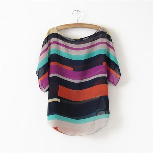 1PC Sexy Women Chiffon Shirts  Print Short Sleeve O Neck Casual Loose Tops Blouses Women blusas feminina verao  #82 SM6