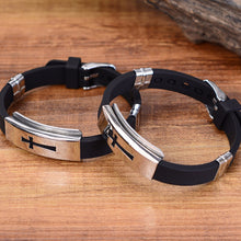 Womens Mens Cross Stainless Steel Silicone Buckle Bracelets Bangle Wristb  SM6