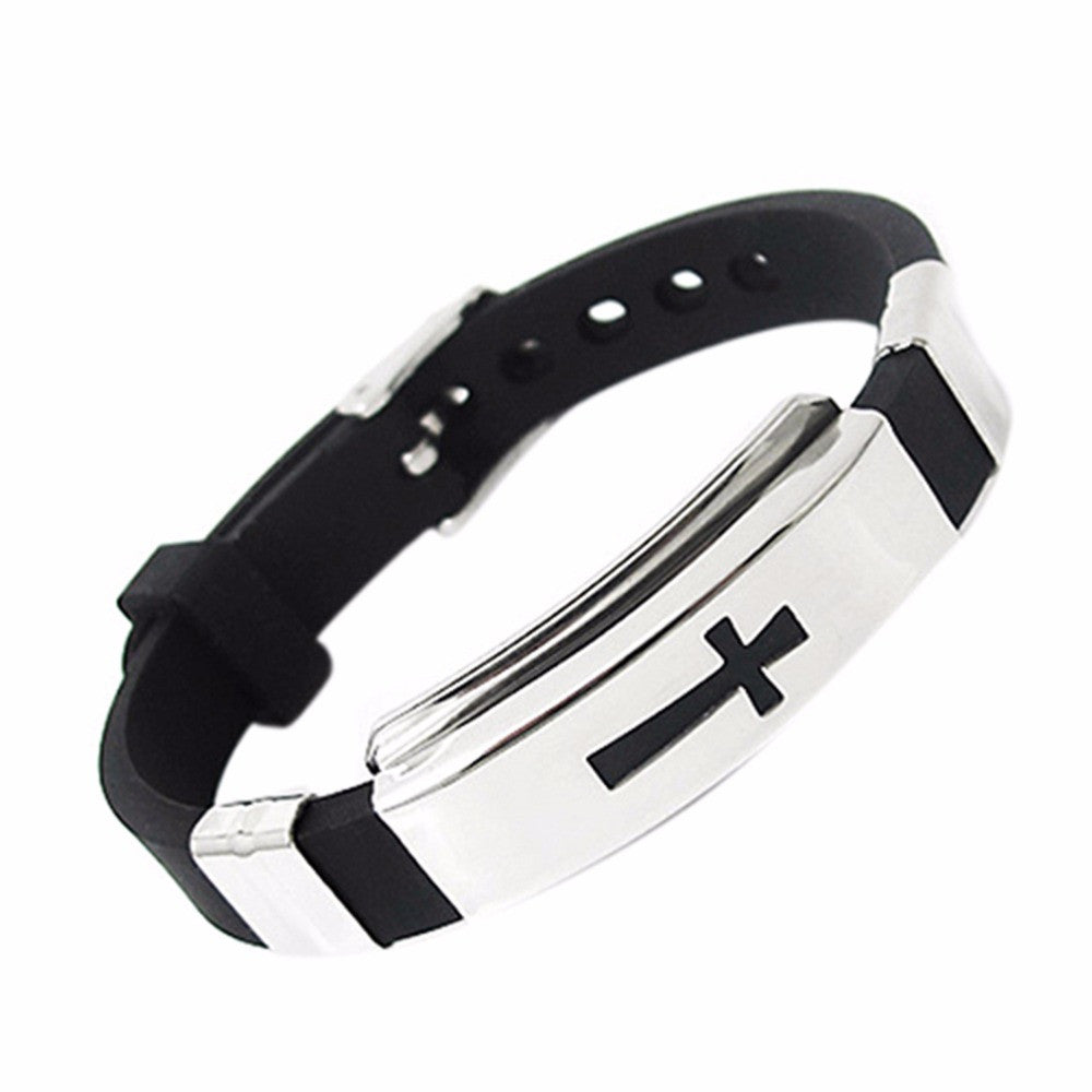Womens Mens Cross Stainless Steel Silicone Buckle Bracelets Bangle Wristb  SM6