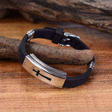 Womens Mens Cross Stainless Steel Silicone Buckle Bracelets Bangle Wristb  SM6