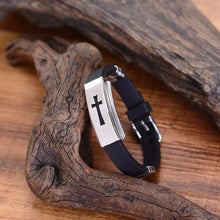 Womens Mens Cross Stainless Steel Silicone Buckle Bracelets Bangle Wristb  SM6