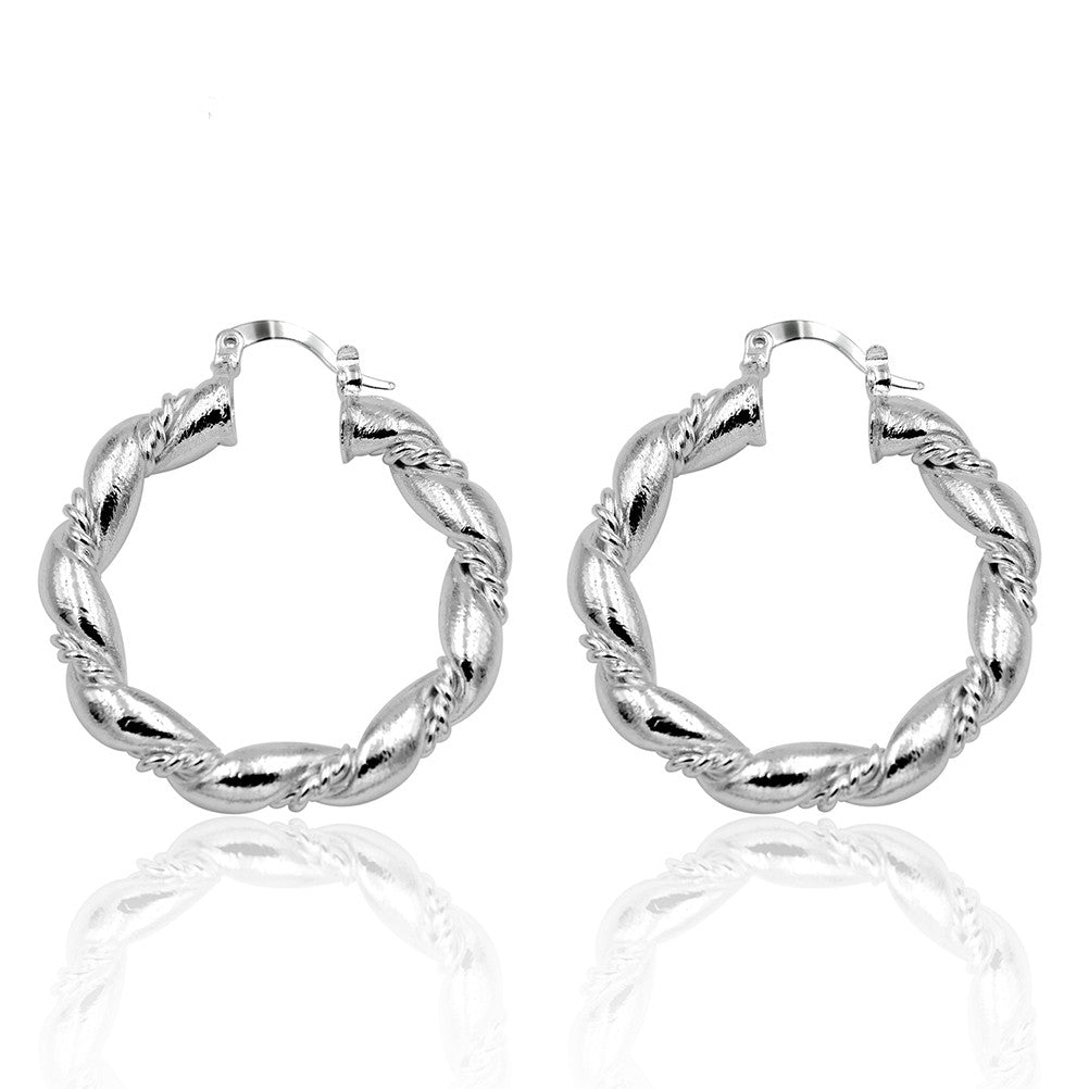 Jewelry Charm Simple Style Hoop Earrings Silver Plated Twisted Rope Women Hoop Earrings SM6