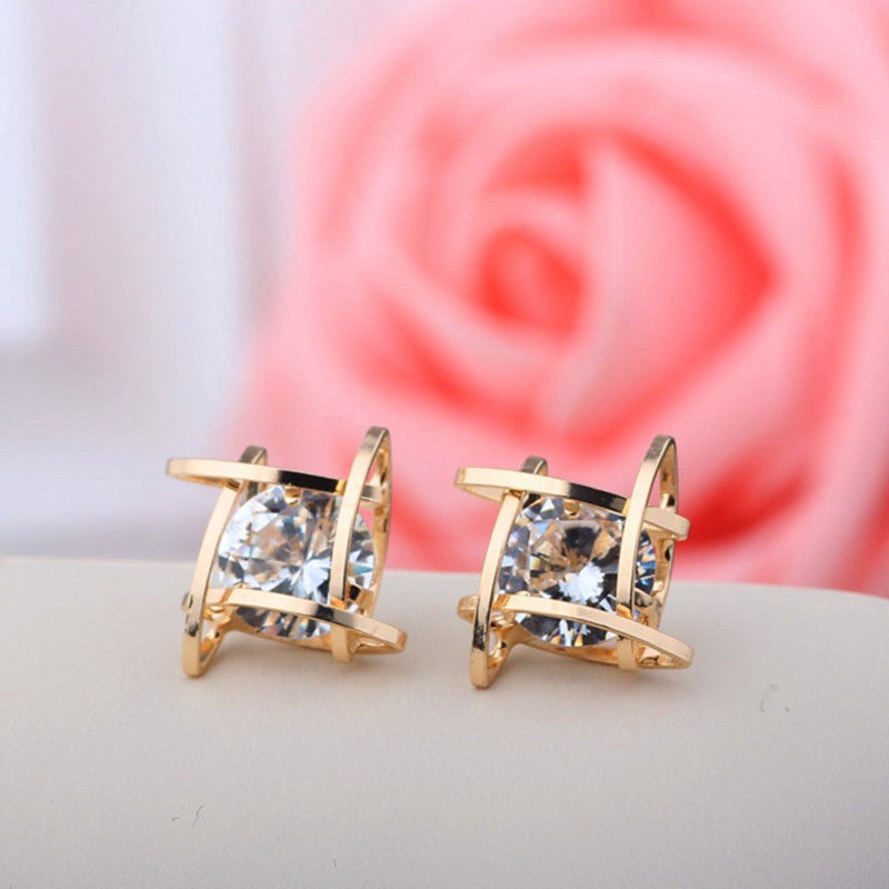 Lovely Elegant Crystal Rhinestone Square Ear Stud Earrings for Women SM6
