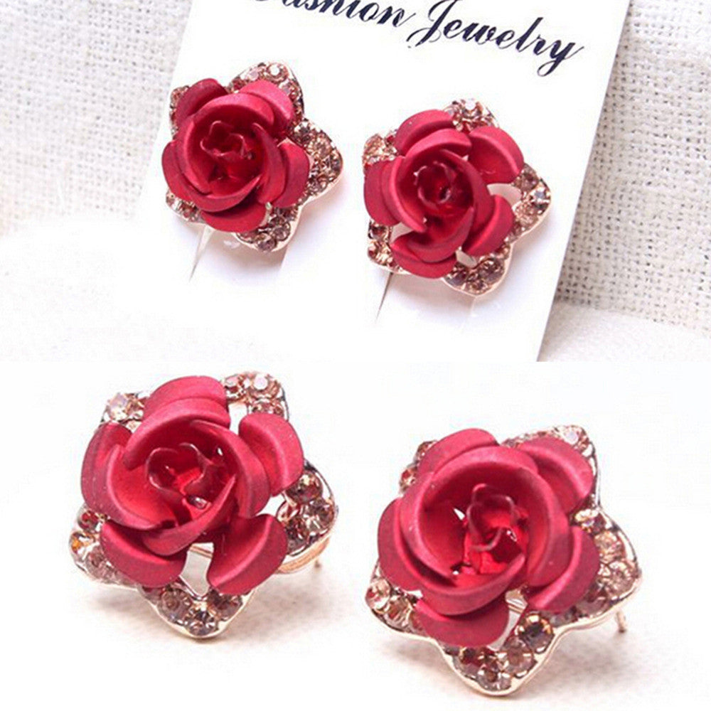 Stud Earring Classic 18K Gold Plated Rose Flower Earring For Women Girls Brincos Jewelry SM6