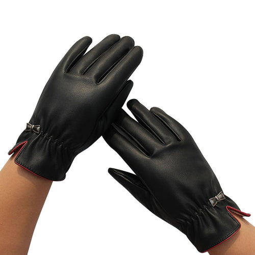 1Pair Womens Screen Leather Gloves Thick Warm Gloves Winter Warm Gloves Black Women Out Door Fashion Gloves SM6