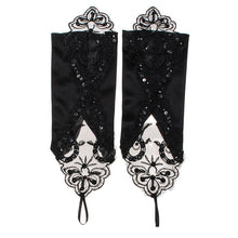 bride gloves beaded lace gloves hook finger gloves short gloves Black SM6