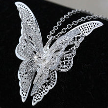 3 Layer 3D Crystal Rhinestone Silver Plated Butterfly Long Necklaces Sweater Pendants Collars Jewelry SM6