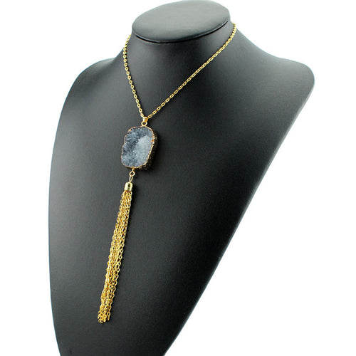 Bohemia Stone Necklace Colorful Tassel Pendant Tibetan Natural Stone Necklace Opal Turquoise Necklace SM6