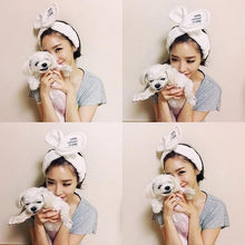 Cute Big Rabbit Ear Soft Towel Hair B  Wrap Headb  For Bath Spa Make Up SM6