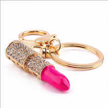 Lipstick Rhinestone Crystal Keyring Charm Pink Pendant Car Gold KeyChain For Woman Gift SM6