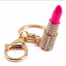 Lipstick Rhinestone Crystal Keyring Charm Pink Pendant Car Gold KeyChain For Woman Gift SM6